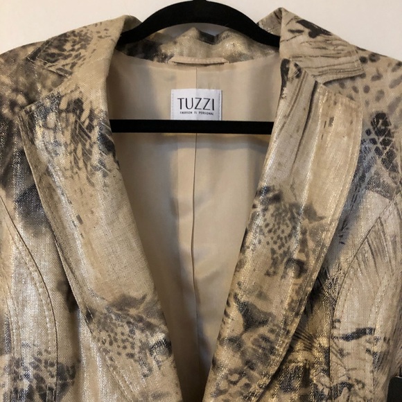 Tuzzi blazer/jacket! Tan printed metallic gold. - Picture 3 of 5